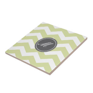 Groene Chevron met Monogram Tiles Tegeltje