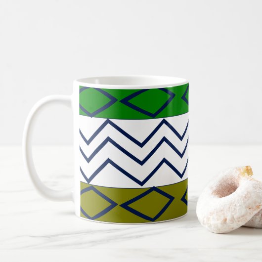 Groene Chevron Stripes Geometric Koffiemok (Met donut)
