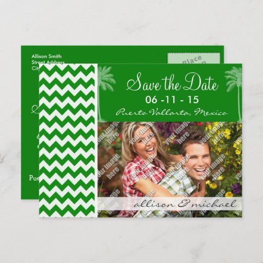 Groene Chevron Stripes; Zomerpalm Aankondigingskaart (Voorkant / Achterkant)