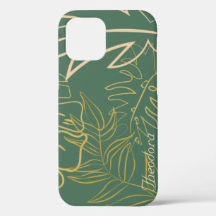 Groene Chic Gold Leaf-achtergrond iPhone 12 Hoesje