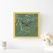 Groene Chic Gold Leaf-achtergrond Vierkante Klok (Huis)