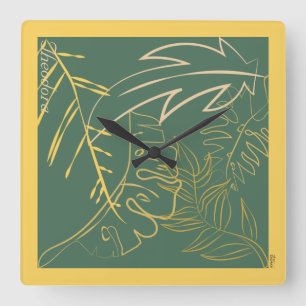 Groene Chic Gold Leaf-achtergrond Vierkante Klok