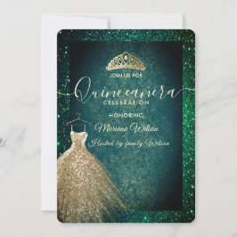 Groene chic Gold-sequenties kleden tiara Quinceañe Kaart