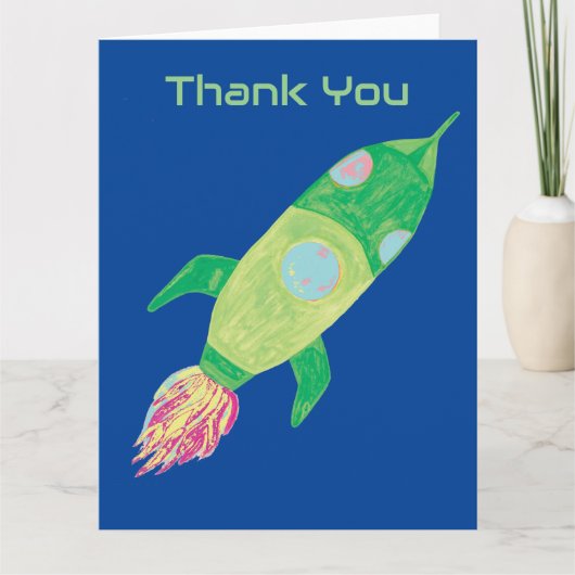 Groene Childish Space Rocket Bedankkaart (Voorkant)