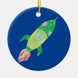 Groene Childish Space Rocket Keramisch Ornament