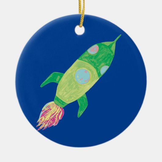 Groene Childish Space Rocket Keramisch Ornament (Voorkant)