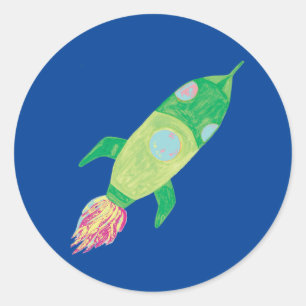 Groene Childish Space Rocket Ronde Sticker
