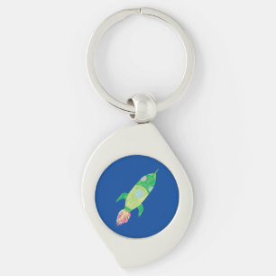 Groene Childish Space Rocket Sleutelhanger
