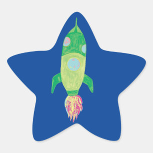 Groene Childish Space Rocket Ster Sticker