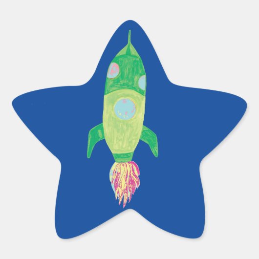 Groene Childish Space Rocket Ster Sticker (Voorkant)
