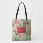 Groene Chinese Bloem Aangepaste Monogram Tote Tas (Voorkant)