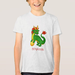 Groene Chinese Draak Aangepaste Naam Tri-Blend Shirt
