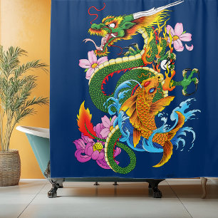 Groene Chinese Draak Koi Douchegordijn