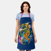 Groene Chinese Draak Koi Schort (Gedragen)