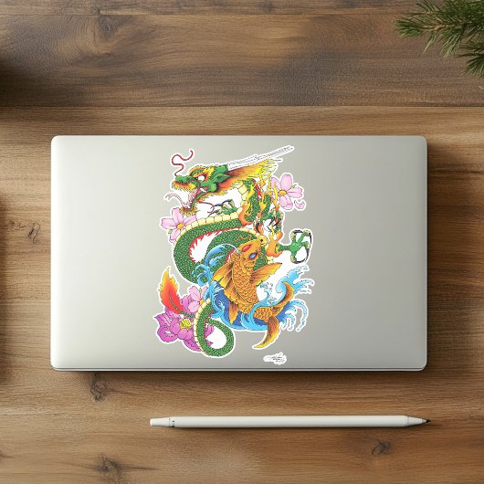 Groene Chinese Draak Koi Sticker