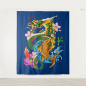 Groene Chinese Draak Koi Wandkleed (Voorkant)