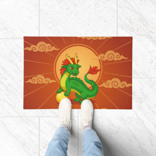 Groene Chinese Draak op Rood Deurmat