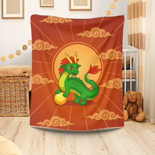 Groene Chinese Draak op Rood Fleece Deken