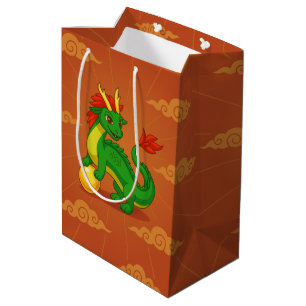 Groene Chinese Draak op Rood Medium Cadeauzakje