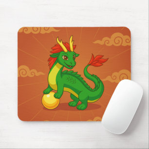 Groene Chinese Draak op Rood Muismat