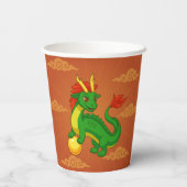 Groene Chinese Draak op Rood Papieren Bekers (Achterkant)