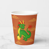 Groene Chinese Draak op Rood Papieren Bekers (Voorkant)