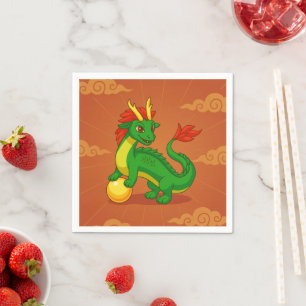 Groene Chinese Draak op Rood Servet