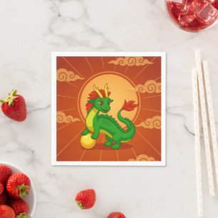 Groene Chinese Draak op Rood Servet