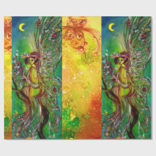 GROENE CHRISTMAS FAIRY, GOLD SPARKLES, FLORAL SWIR CADEAUPAPIER