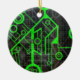 Groene Circuit Keramisch Ornament