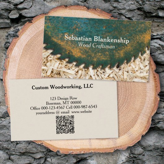 Groene Circulaire Zw QR Code Woodworking Craftsman Visitekaartje
