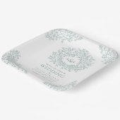 Groene cirkel met bladtekenmonogram bruiloft papieren bordje (Gebogen)