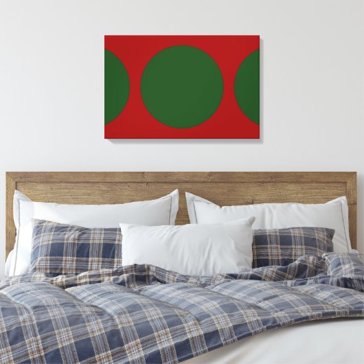 Groene cirkels op rood canvas afdruk (Insitu (Slaapkamer))