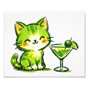 Groene Cocktails en Katten Foto Afdruk