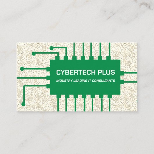 Groene Computer Chip Circuits en IT-technologie Visitekaartje (Voorkant)