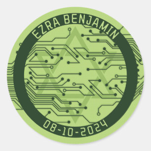Groene Computerprintplaat Bar Mitzvah Ronde Sticker