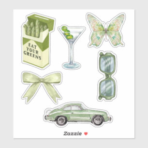 Groene Coquette Esthetische Sticker Set Vintage