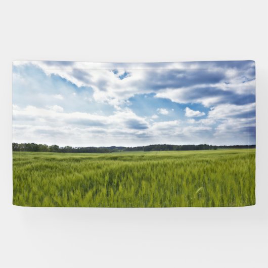 Groene Cornfields en Blauwe Skies Spandoek (Horizontaal)