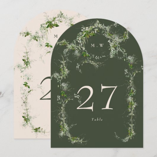 Groene Cream Eucalyptus Krans Boog Tafelnummer (Voorkant / Achterkant)