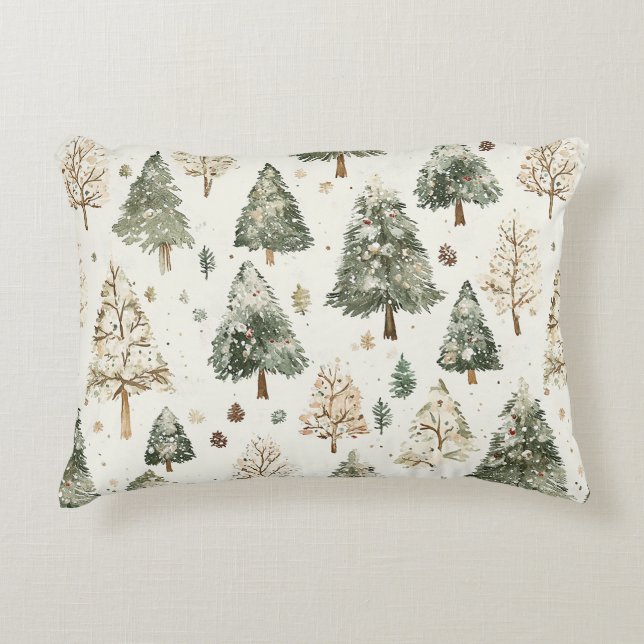 Groene Crème Kerstbomen Accent Kussen (Voorkant)