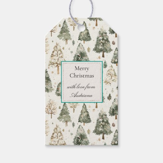 Groene Crème Kerstbomen Cadeaulabel (Voorkant)