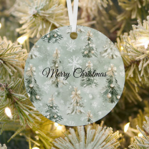 Groene Crème Kerstbomen Sneeuwvlokken Metalen Ornament