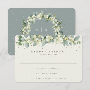 Groene/Crème Sneeuwbes+Eucalyptus Slagroom Bruilof RSVP Kaartje