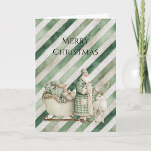Groene Crème Strepen Kerstboom Kaart