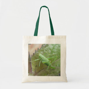 Groene Cricket op een Leaf Canvas tas