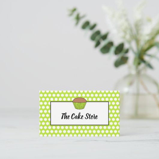 Groene Cupcake & Polka Dot, Cake Maker, Cake Store Visitekaartje (Staand voorkant)