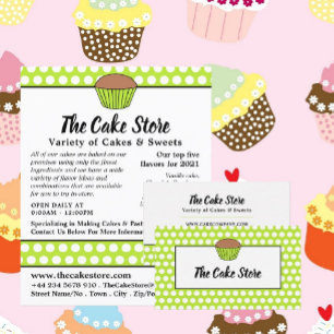 Groene Cupcake & Stippen, Cake winkel Reclame Flyer