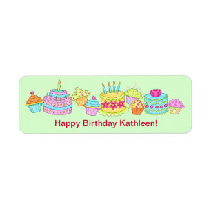 Groene cupcakes / Cake Happy Birthday - persoonlij Etiket