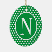 Groene Custom initiaal letter Polka Dot Keramisch Ornament (Rechts)