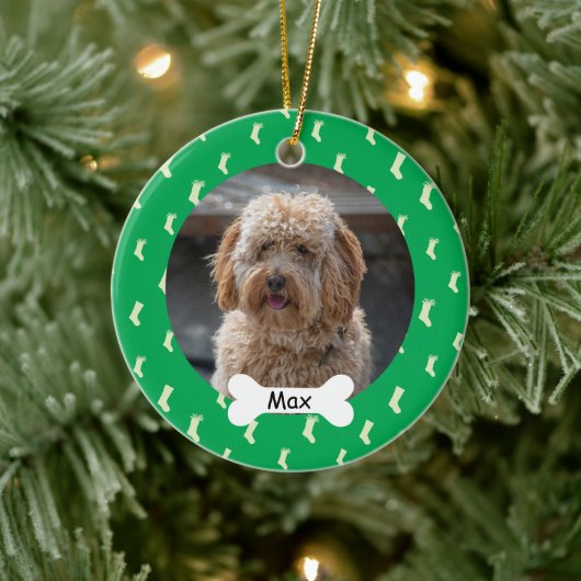 Groene Custom Pet Puppy Dog Foto Keramisch Ornament (Boom)